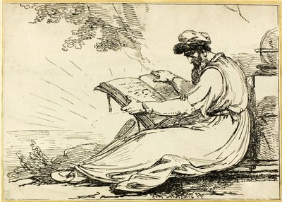 Oriental con Barba, Leyendo un Libro de Henry Singleton