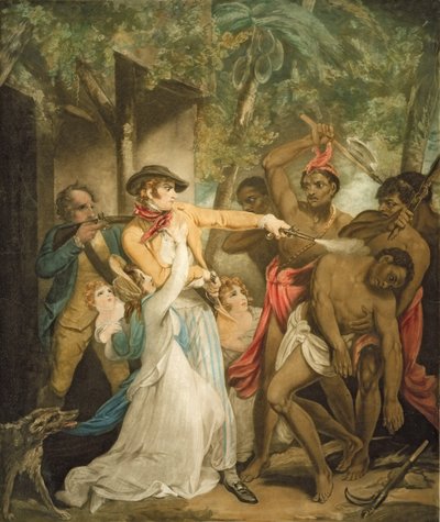 La Familia Colonizadora Atacada por Salvajes, grabado por George Keating de Henry Singleton