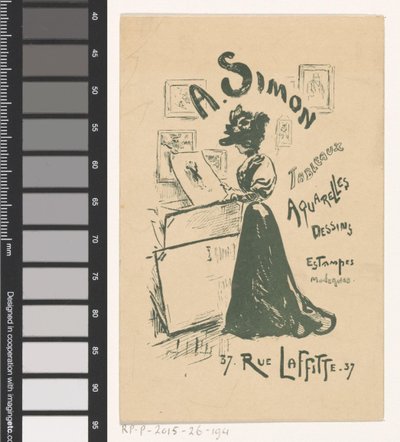 Tarjeta de visita del marchante de arte A. Simon en París de Henry Somm