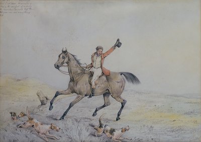 Un cazador animando a los sabuesos (lápiz y acuarela) de Henry Sr Alken