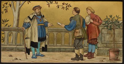 La Justicia, placa que representa una ilustración de Las Siete Edades de Shakespeare, Minton ware, Staffordshire, 1874 de Henry Stacey after Marks