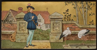 El Amante, placa que representa una ilustración de Las Siete Edades de Shakespeare, Minton ware, Staffordshire, 1874 de Henry Stacey after Marks