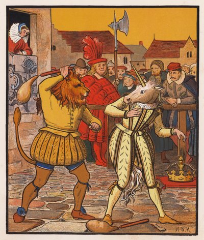 El león y el unicornio (litografía en color) de Henry Stacy (after) Marks