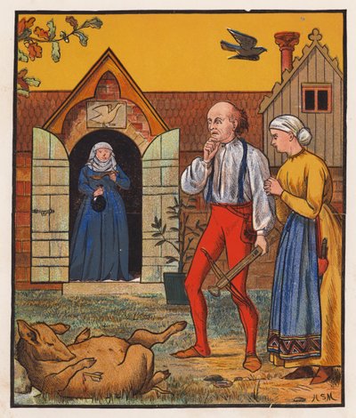 El sastre y el cuervo (litografía en color) de Henry Stacy (after) Marks