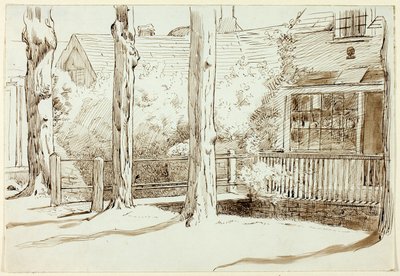 Casa y árboles viejos de Henry Stacy Marks