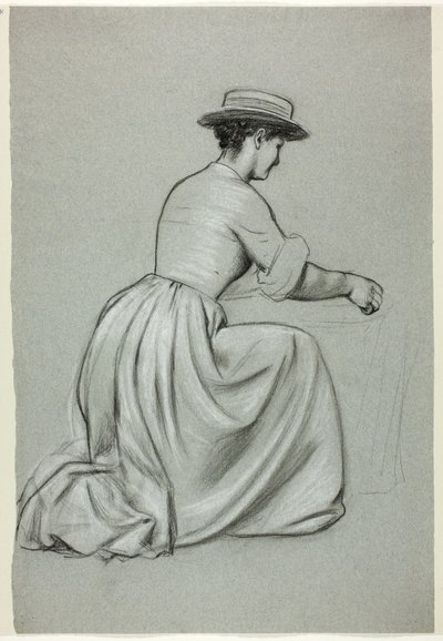 Mujer arrodillada con sombrero de paja de Henry Stacy Marks