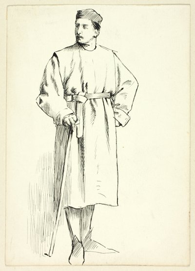Hombre de pie sosteniendo un bastón, con la mano en la cadera de Henry Stacy Marks