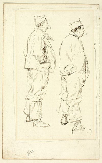 Dos esbozos de jornalero de pie de Henry Stacy Marks