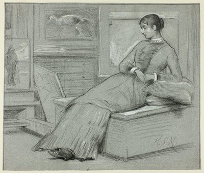 Mujer descansando en una plataforma de Henry Stacy Marks
