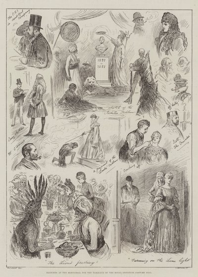 Bocetos en el ensayo para los cuadros del baile de disfraces del Instituto Real de Henry Stephen Ludlow