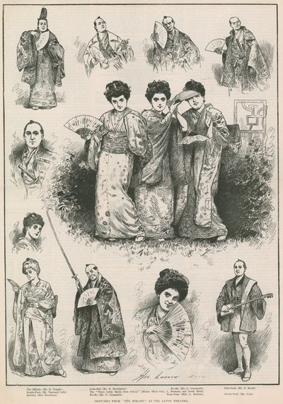Bocetos de The Mikado en el Teatro Savoy de Henry Stephen Ludlow