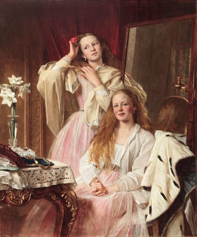 Retrato de Emma y Frederica Bankes de Soughton Hall en su tocador, 1869 de Henry Tanworth Wells