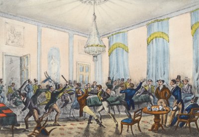 A H--ll de una fila en un infierno, Mytton muestra lucha (litografía) de Henry Thomas (after) Alken
