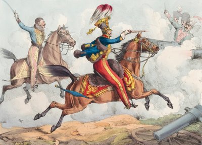 Una carga de caballería en una batalla del siglo XIX. de Henry Thomas (after) Alken