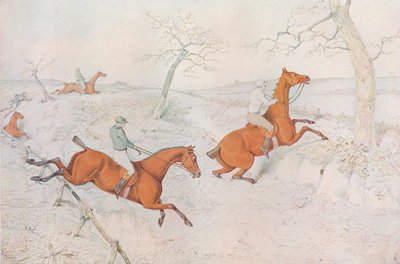 Una carrera de obstáculos: Cruzando un profundo barranco peligroso de pasar, 1827 de Henry Thomas Alken