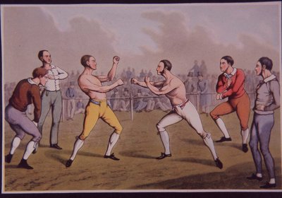 Pelea de boxeo a puño limpio (litografía en color) de Henry Thomas Alken