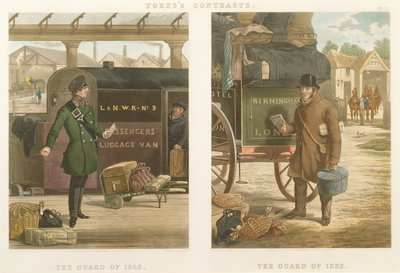 Contrastes de Fore: La Guardia de 1832, La Guardia de 1852, grabado por John Harris (1811-65) 1852 (aguafuerte coloreado a mano) de Henry Thomas Alken
