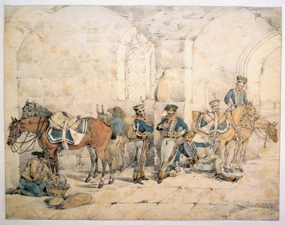 Húsares en la Península, posiblemente 1º Húsares, Legión Alemana del Rey, circa 1808 de Henry Thomas Alken