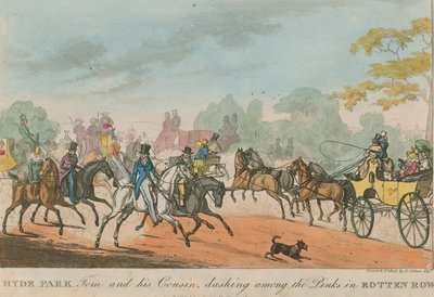 Hyde Park, Londres, Tom y su primo corriendo entre los claveles en Rotten Row de Henry Thomas Alken