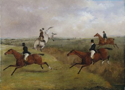 La gran carrera de obstáculos de Leicestershire, 12 de marzo de 1829: La última caída de Dick Christian - Comúnmente llamada "Un cabezazo" de Henry Thomas Alken