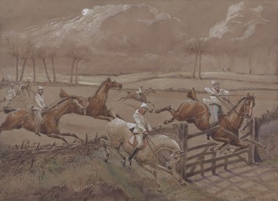 El último campo cerca de Nacton Heath, lámina 3, de The First Steeple Chase on Record, grabado por J. Harris, impreso por Ackermann, Londres en 1839 de Henry Thomas Alken