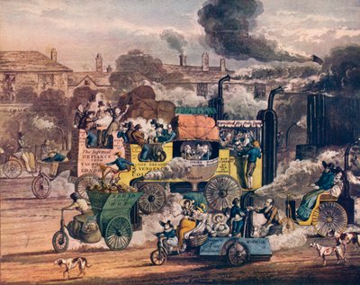 El progreso del vapor - Una vista en White Chapel Road, 1905 de Henry Thomas Alken