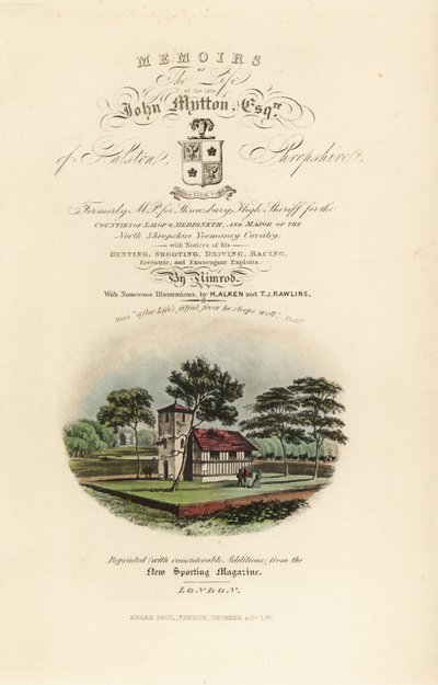 Portada con título caligráfico y viñeta de Tudor inglés de Henry Thomas Alken
