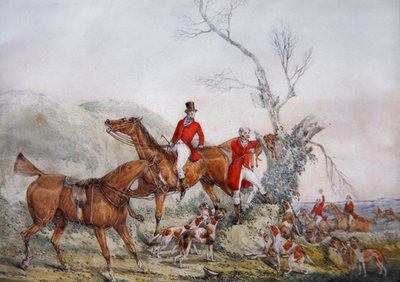 Arbolando al zorro, c.1830 (lápiz y acuarela sobre papel) de Henry Thomas Alken
