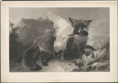 Recién atrapado: un zorro ha robado un pato. A R. Ausdell. Con dirección de Gambart de Henry Thomas Ryall