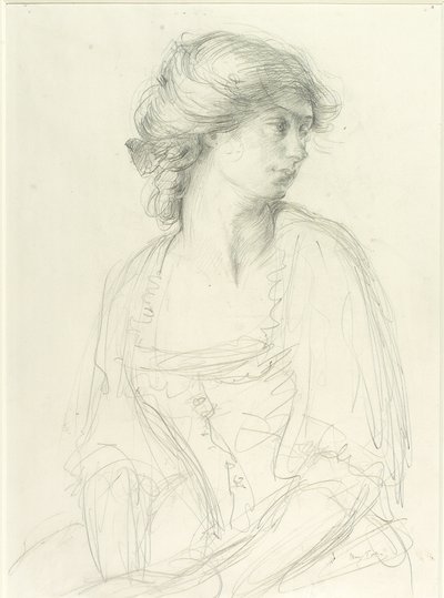 Estudio de medio cuerpo de una niña sentada de Henry Tonks