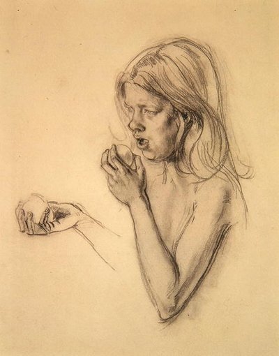 Cabeza y hombros de una chica como Eva (?) de Henry Tonks