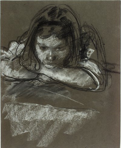 Cabeza y Hombros de una Chica en una Mesa de Henry Tonks