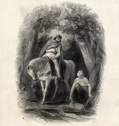 Rey Cormac (m.1138) y la bella Eithne, grabado por J.Rogers, de 