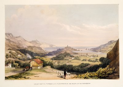 Fuerte carlista, El Parque, con Fuenterrabía y la desembocadura del Bidasoa, de Bocetos de paisajes en las provincias vascas de España, con una selección de música nacional, pub. 1838 de Henry Wilkinson