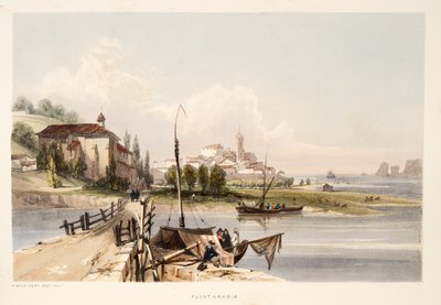 Fuenterrabía, con el convento y el puente de Capuchinos, de Bocetos de paisajes en las provincias vascas de España, con una selección de música nacional, pub. 1838 de Henry Wilkinson