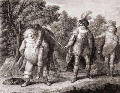 Falstaff con el cuerpo de Hotspur a sus espaldas. (imprimir) de Henry William (after) Bunbury