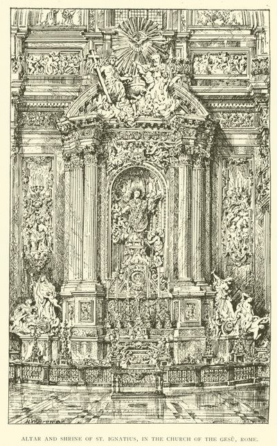 Altar y Santuario de San Ignacio, en la Iglesia del Gesù, Roma (grabado) de Henry William Brewer