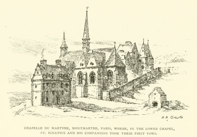 Capilla del Martirio, Montmartre, París, donde, en la Capilla Inferior, San Ignacio y sus compañeros tomaron sus primeros votos (grabado) de Henry William Brewer