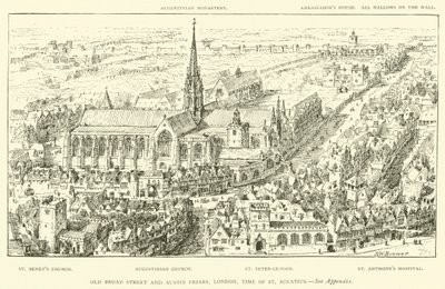 Old Broad Street y Austin Friars, Londres, época de San Ignacio (grabado) de Henry William Brewer