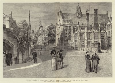Londres pintoresco, el Middle Temple Hall y jardines de Henry William Brewer