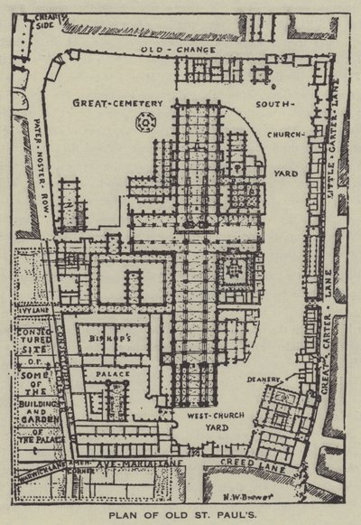 Plano de la Antigua Catedral de San Pablo de Henry William Brewer