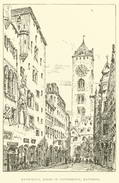 Rath-Haus, escena de la conferencia, Ratisbona de Henry William Brewer