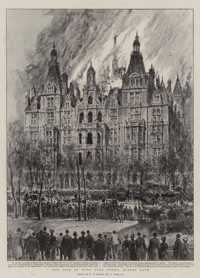 El incendio en Hyde Park Court, Albert Gate de Henry William Brewer