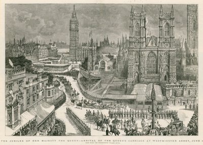 El jubileo de Su Majestad la Reina - llegada del carruaje de la Reina a la Abadía de Westminster de Henry William Brewer