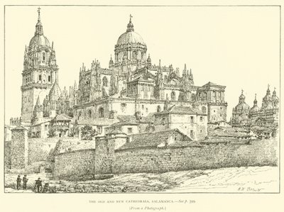 Las catedrales vieja y nueva, Salamanca (grabado) de Henry William Brewer