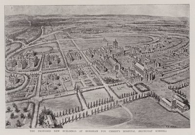 Los nuevos edificios propuestos en Horsham para el Hospital de Cristo, Bluecoat School de Henry William Brewer