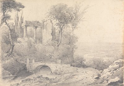 Paisaje con ruinas y puente de Henry William Burgess