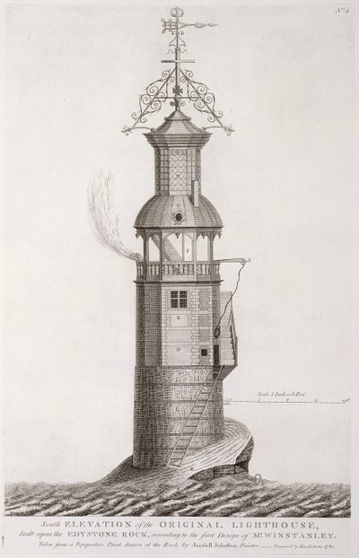 Faro de Edystone grabado por Henry Roberts, 1761 de Henry Winstanley