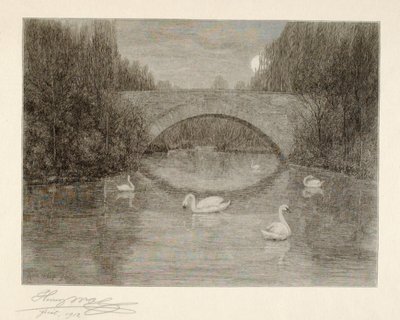 Atardecer, El lago de los cisnes, Central Park, Nueva York de Henry Wolf