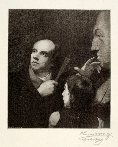 John Flaxman modelando el busto de William Hayley de Henry Wolf